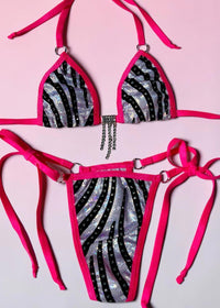 Y2K Rhinestone Micro Bikini – Zebra Holographic Tie Side Bikini