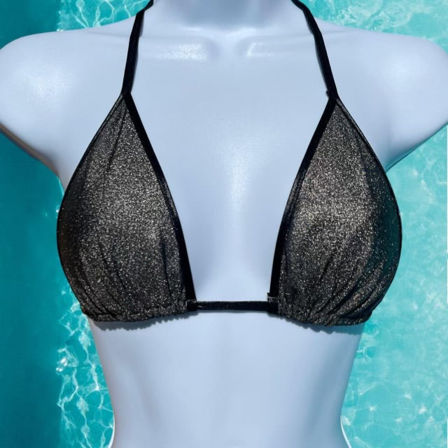 Y2K Skimpy Ringer Slide Triangle Bikini Top | Metallic Gunmetal