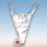 Skimpy Satin Shimmer Thong Panty | White Scalloped Lace