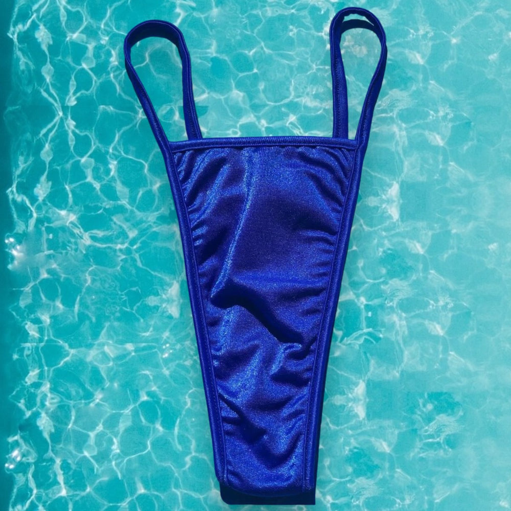 
                      
                        Y2K Skimpy Strappy Thong Bikini Bottom | Cobalt Blue Shimmer
                      
                    