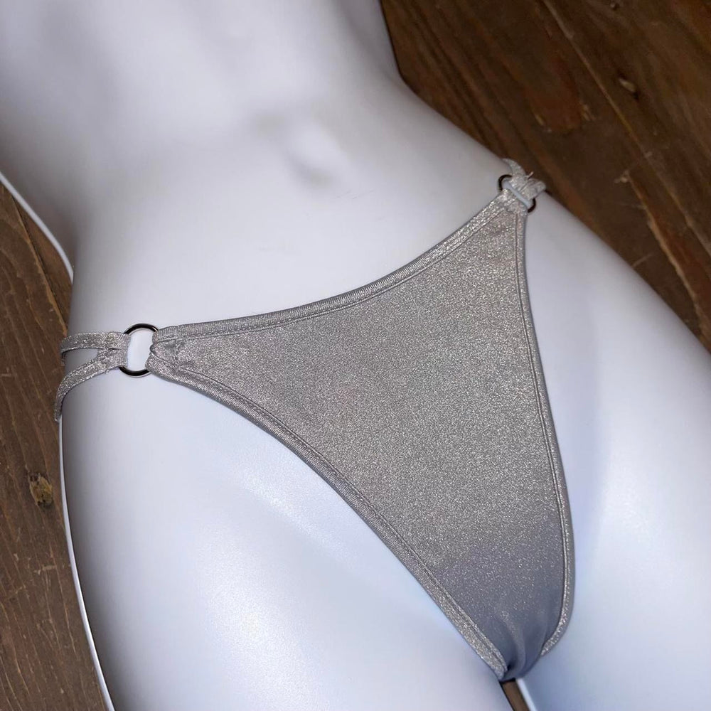 
                      
                        Y2K Double Strap O-Ring Thong Bikini Bottom | Silver Shimmer
                      
                    