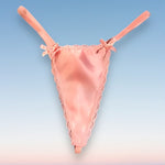 90's Lace Trim G-String Panty | Pastel Pink Satin