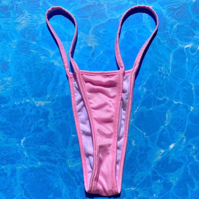 
                      
                        Y2K Skimpy Strappy Thong Bikini Bottom | Pastel Pink Glam
                      
                    