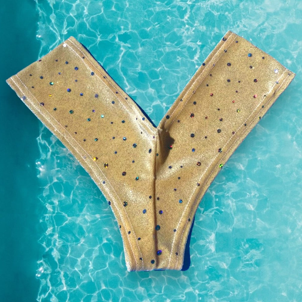 
                      
                        Creme Velvet Shimmer V-Cheeky Bikini Bottom | Denali Brand
                      
                    