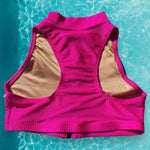 90’s Sporty Zip Front Ribbed Crop Swimsuit Top | Candy Pink