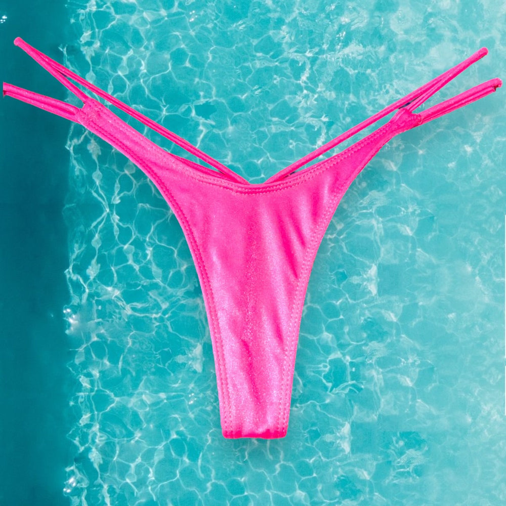 90’s Double Strap High Leg Thong Bikini Bottom | Neon Pink