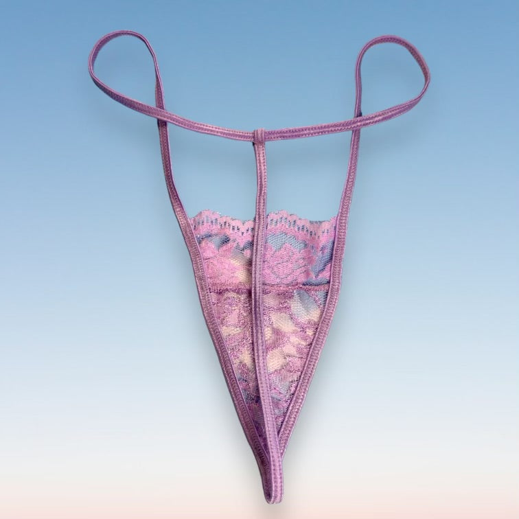 
                  
                    90's Skimpy Sheer G-String Thong Panty | Pastel Lilac Lace
                  
                