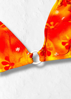 Y2K O-Ring Halter Bikini Bralette Top – Orange Tropical Floral | 90s USA Vintage