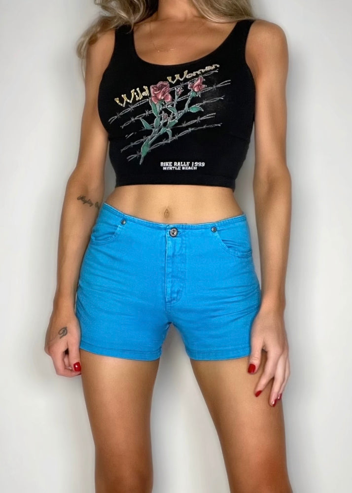 Y2K Blue Painter Jorts High Waisted | Vintage Shorts