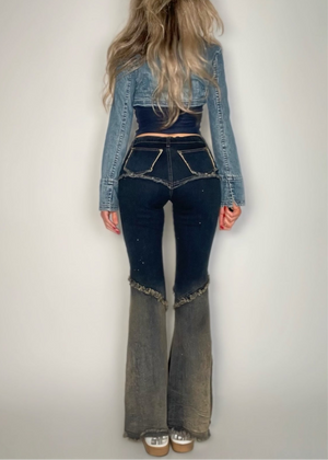 Rare Y2K Patchwork Flare Jeans – Low-Rise Embroidered Vintage Denim