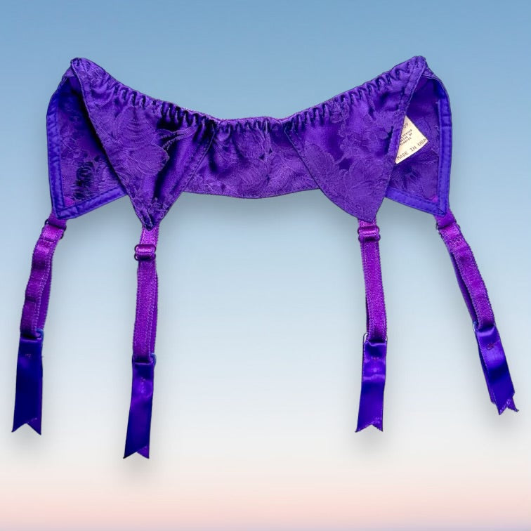 90’s Satin Garter Belt | Embroidered Orchid Purple