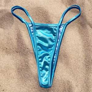 Y2K Skimpy Strappy Thong Bikini Bottom | Pastel Blue Glam