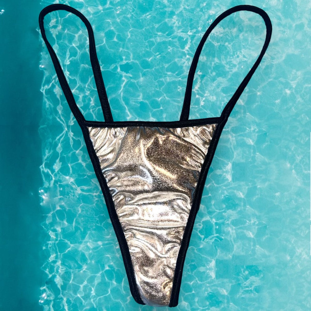 
                      
                        Y2K Strappy Thong Ringer Bikini Bottom | Wet Look Silver
                      
                    