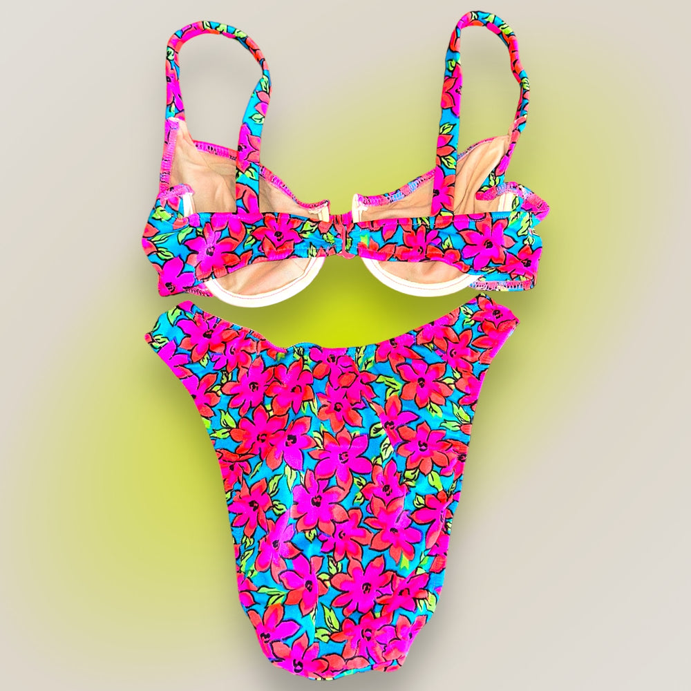 
                      
                        90's Small Neon Ditsy Floral Underwire Swimsuit, Matching Bikini Set | Vintage Coquette
                      
                    