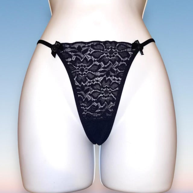 90's Zuliana Eyelash Lace String Thong Panty | Sheer Black Lace