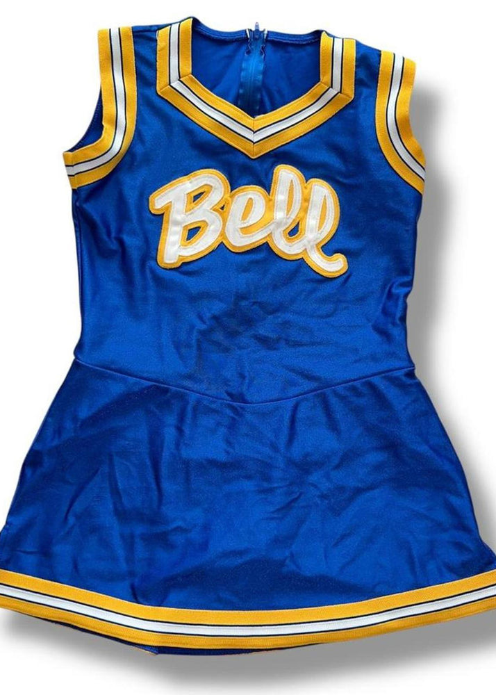 Y2K Cheerleader Costume Mini Dress | Blue & Yellow Built-In Bloomer Set | USA-Made