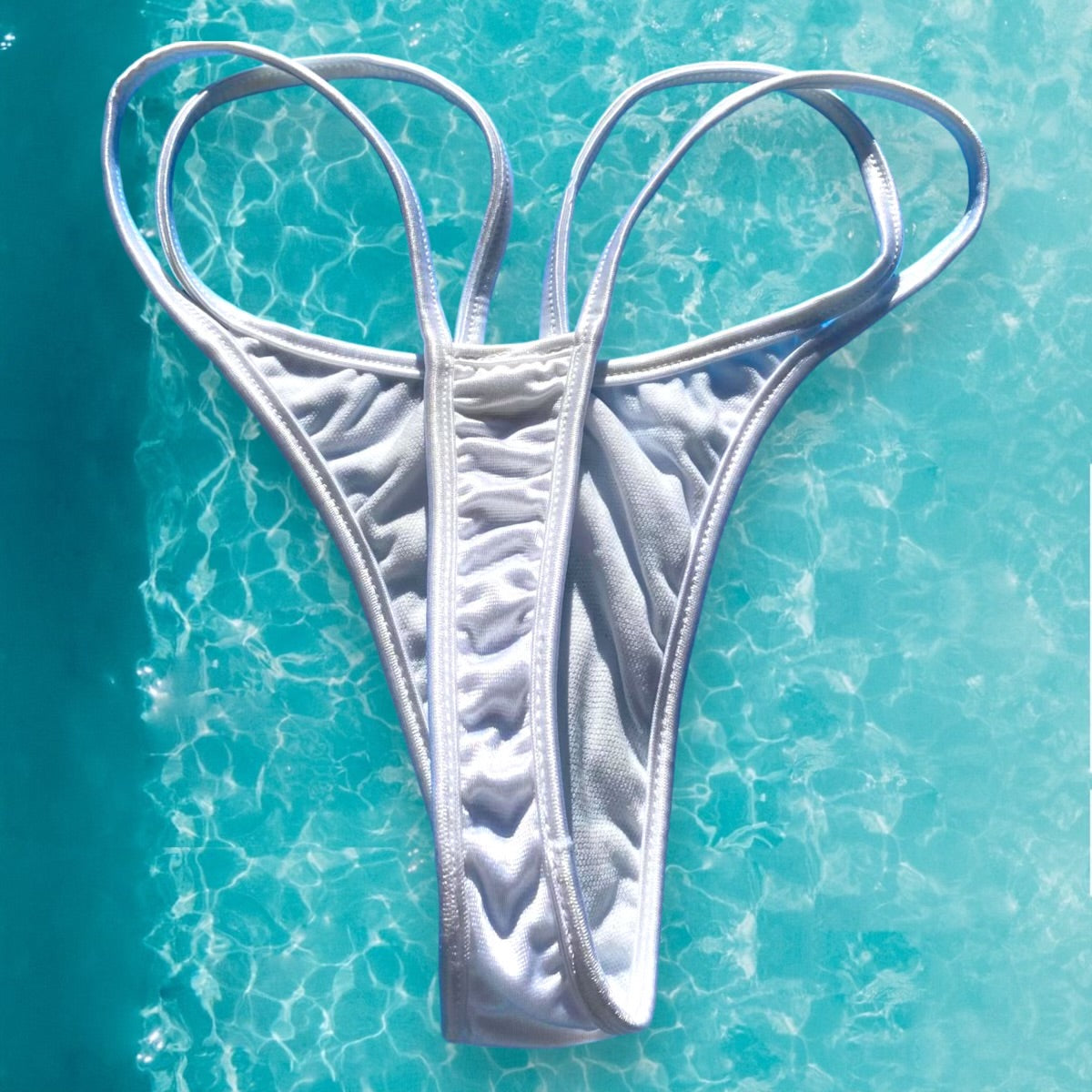 Y2K Double Strap Thong Bikini Bottom | Ice White Glam