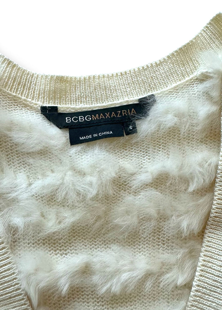 Y2K Ivory Rabbit Fur Butterfly Crop Bolero | BCBC Suede Floral Pin Cardigan | Coquette Holiday Top