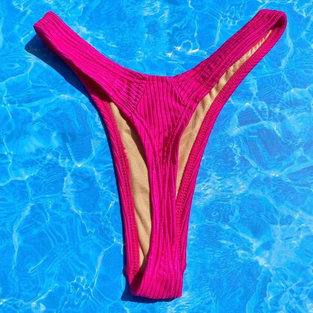 90's Ribbed Thong Bikini Bottom - Hot Pink