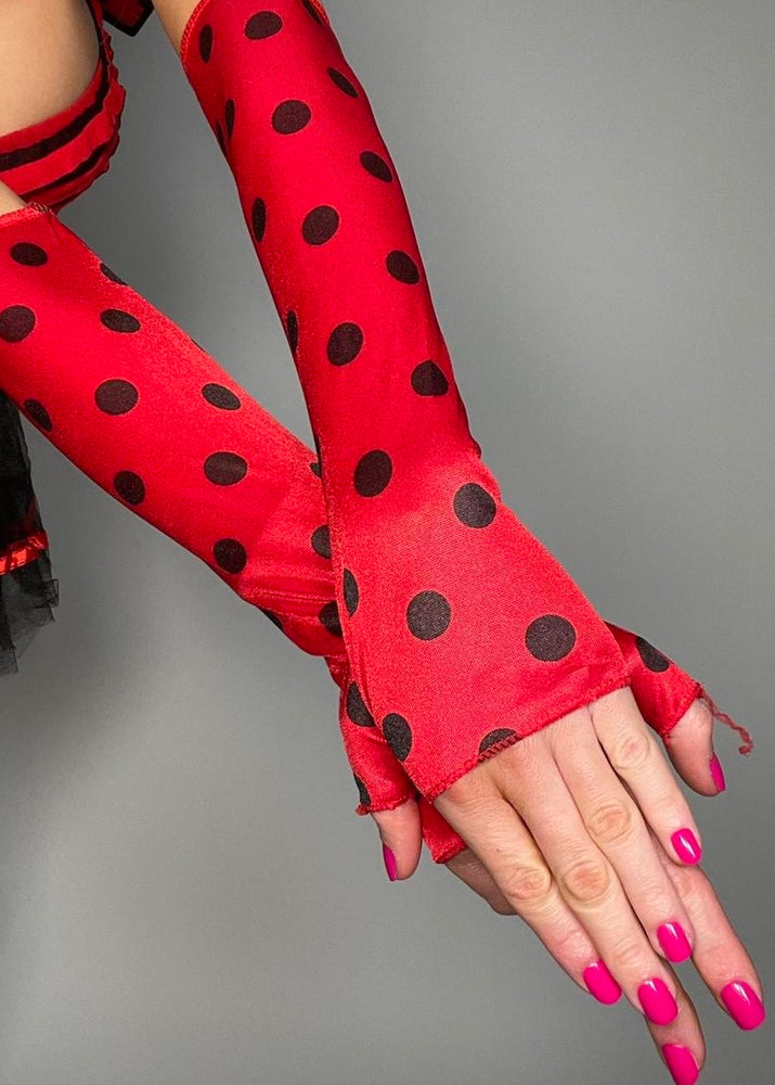 Y2K Ladybug Coquette Ditsy Dot Red & Black Arm Sleeves | Cosplay Gloves