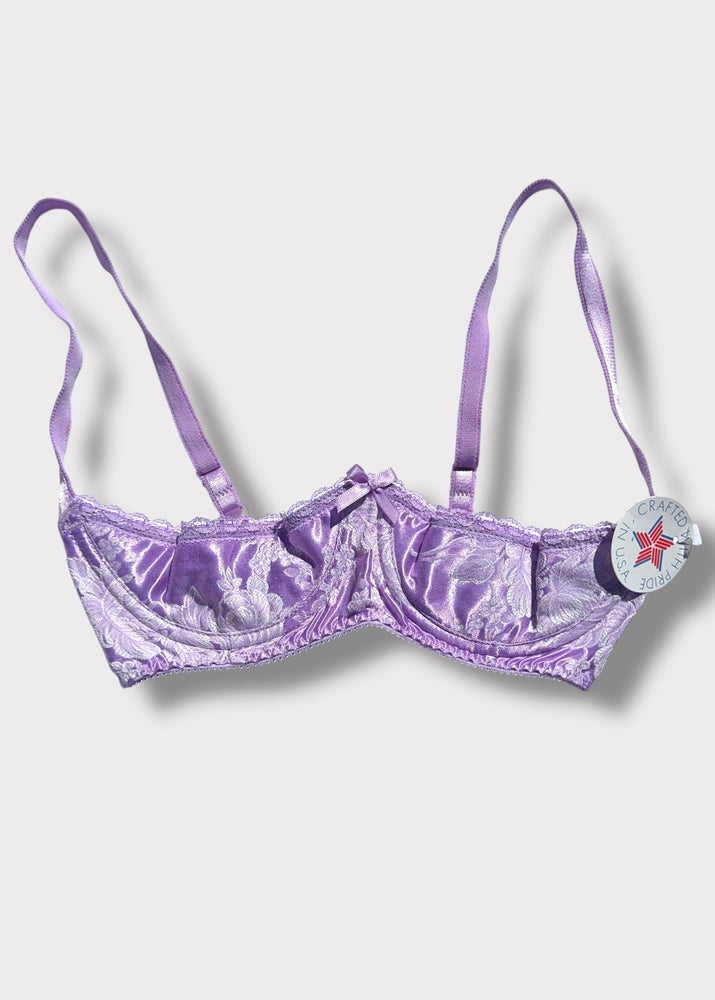 90s Lilac Satin Underbust Bra | Vintage Embroidered USA Lingerie
