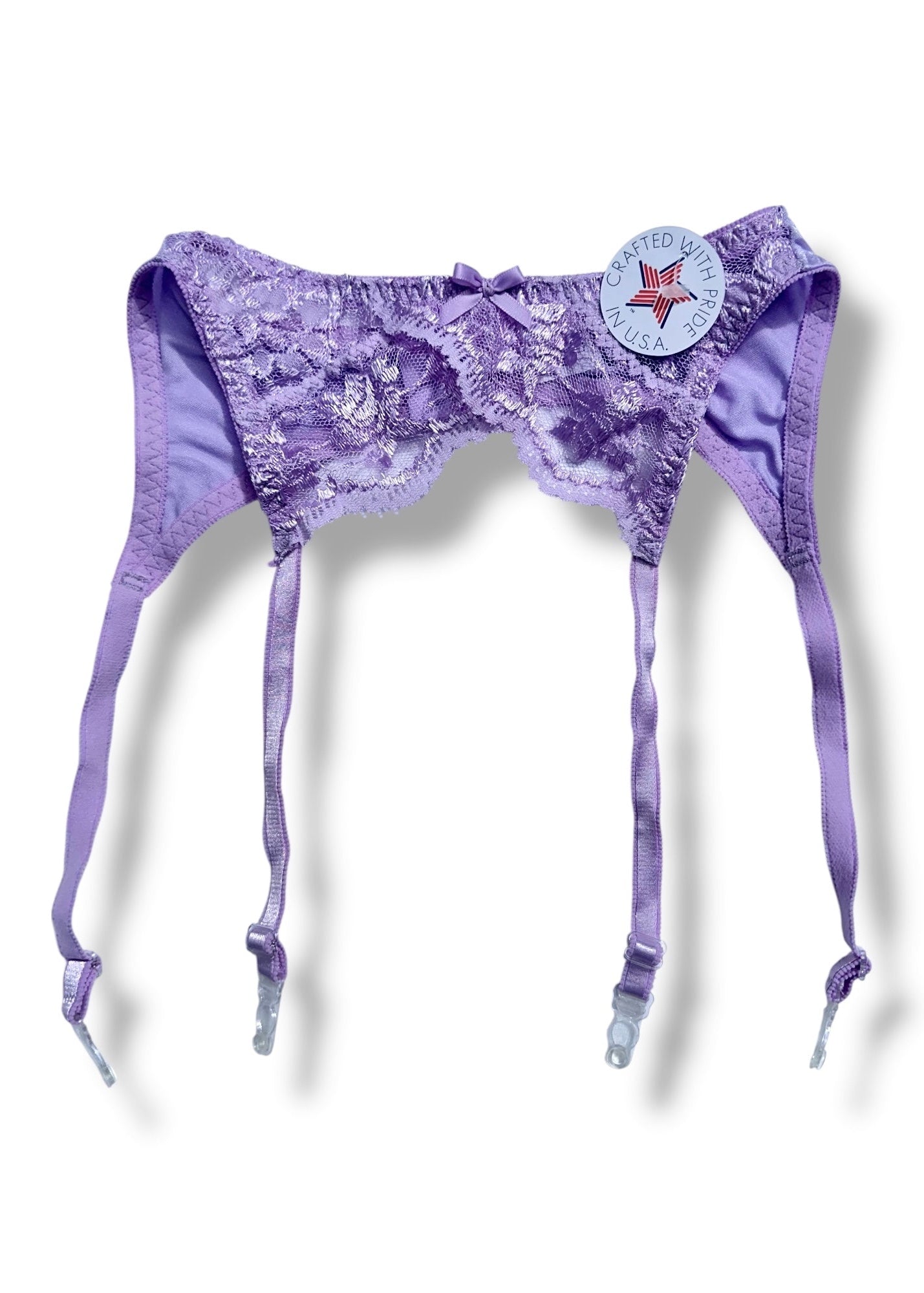 Purple lace lingerie set on a white background