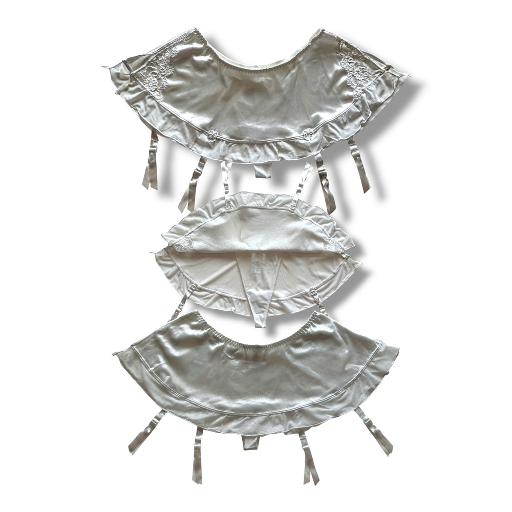 90s Vintage Satin Sheer Garter Skirt Thong Set | USA-Made