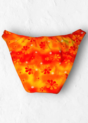 Y2K Tropical Floral Full Coverage Bikini Bottom | Orange Crush Retro Swim | USA-Made Deadstock