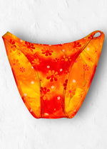 Y2K Tropical Floral Full Coverage Bikini Bottom | Orange Crush Retro Swim | USA-Made Deadstock