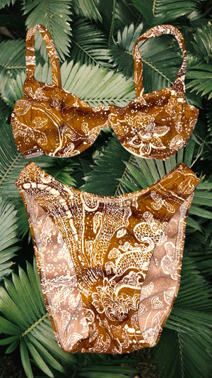 90's Medium Earth-Tone Paisley Underwire Swimsuit, Matching Bikini Set | Vintage Boho