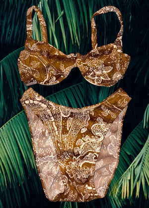 90's Medium Earth-Tone Paisley Underwire Swimsuit, Matching Bikini Set | Vintage Boho