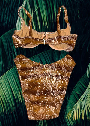 90's Medium Earth-Tone Paisley Underwire Swimsuit, Matching Bikini Set | Vintage Boho