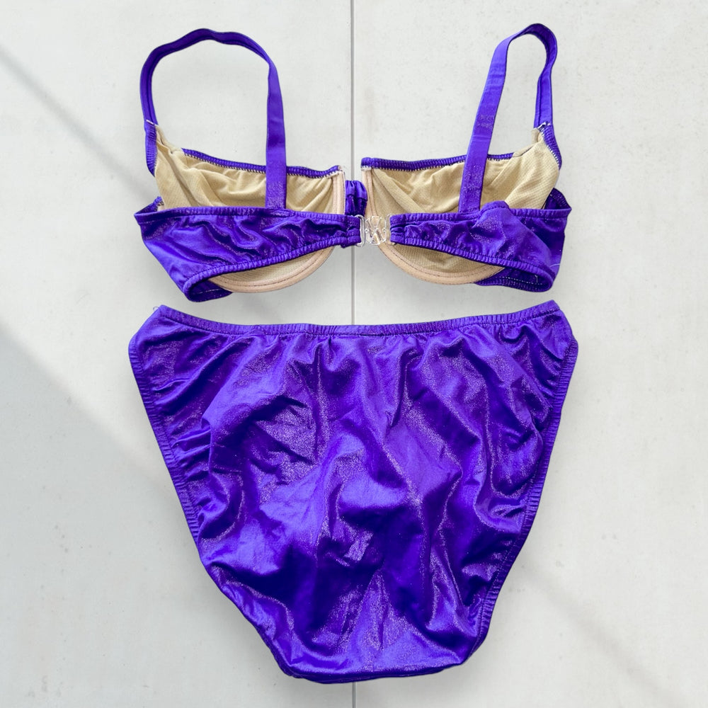 90's Medium Purple Shimmer Underwire Coquette Swimsuit, High-Waisted Matching Swimsuit Set | Rare Vintage