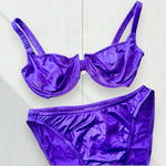 90's Medium Purple Shimmer Underwire Coquette Swimsuit, High-Waisted Matching Swimsuit Set | Rare Vintage