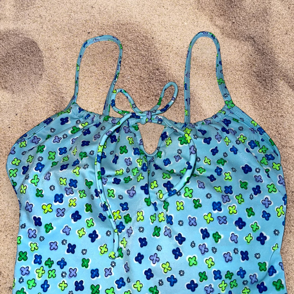 90's Milkmaid Tankini Crop Floral Bikini Camisole Top | Blue Ditsy