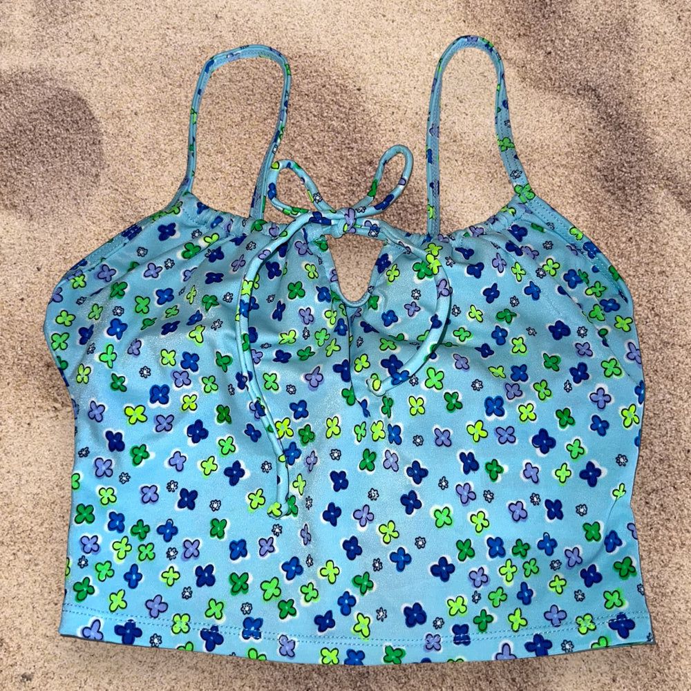 90's Milkmaid Tankini Crop Floral Bikini Camisole Top | Blue Ditsy