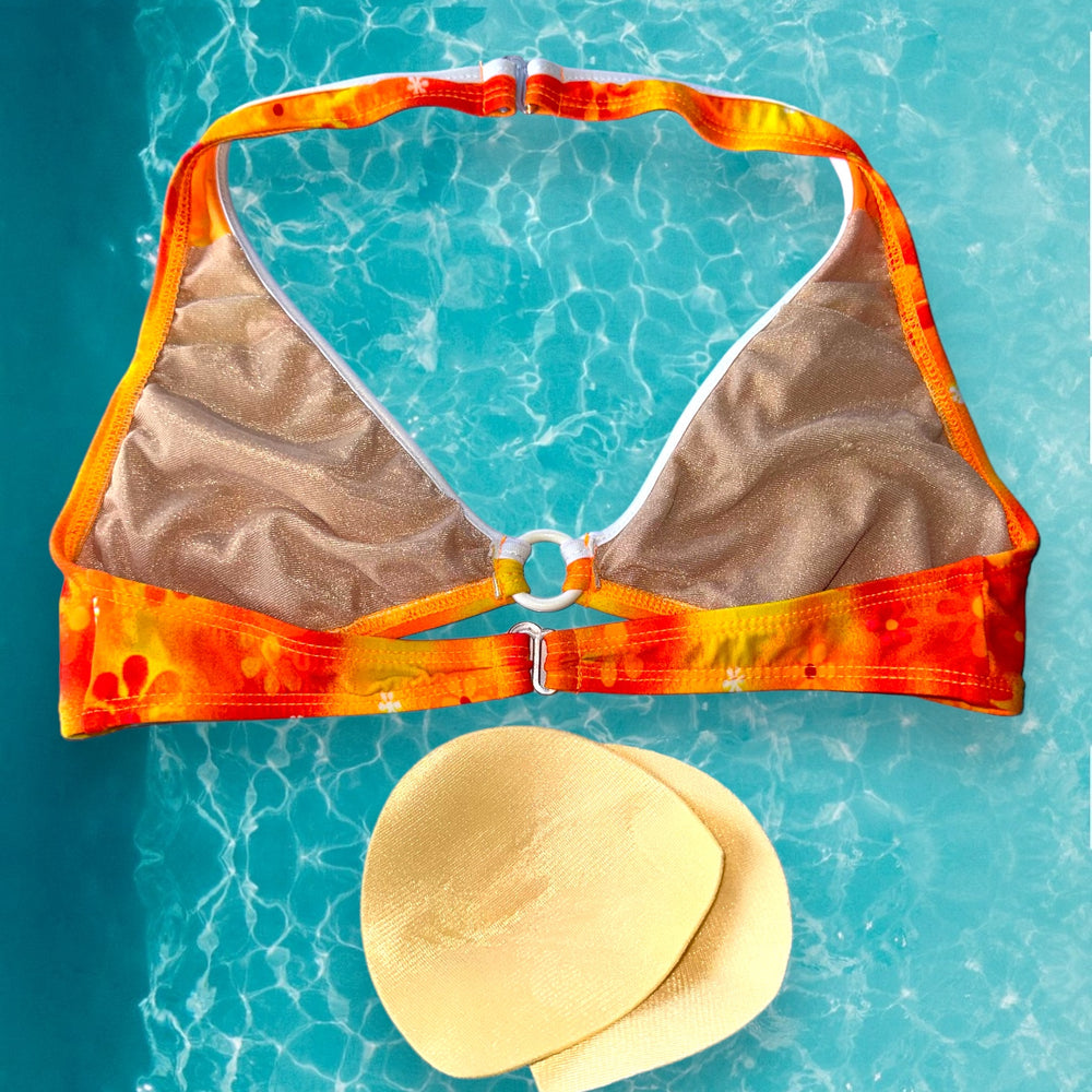 90's O-Ring Ringer Halter Bikini Padded Bralette Swimsuit Top | Sunburst