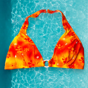 Y2K O-Ring Halter Bikini Padded Bralette Swimsuit Top | Orange Crush