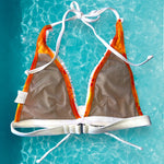 Y2K Ruffle Retro Halter Bikini Padded Bralette Swimsuit Top | Orange Crush