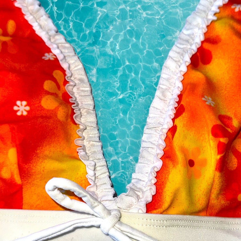 90's Ruffle Retro Halter Bikini Padded Bralette Swimsuit Top | Sunburst