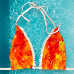 90's Ruffle Trim Slide Padded Bikini Halter Retro Swimsuit Top | Sunburst