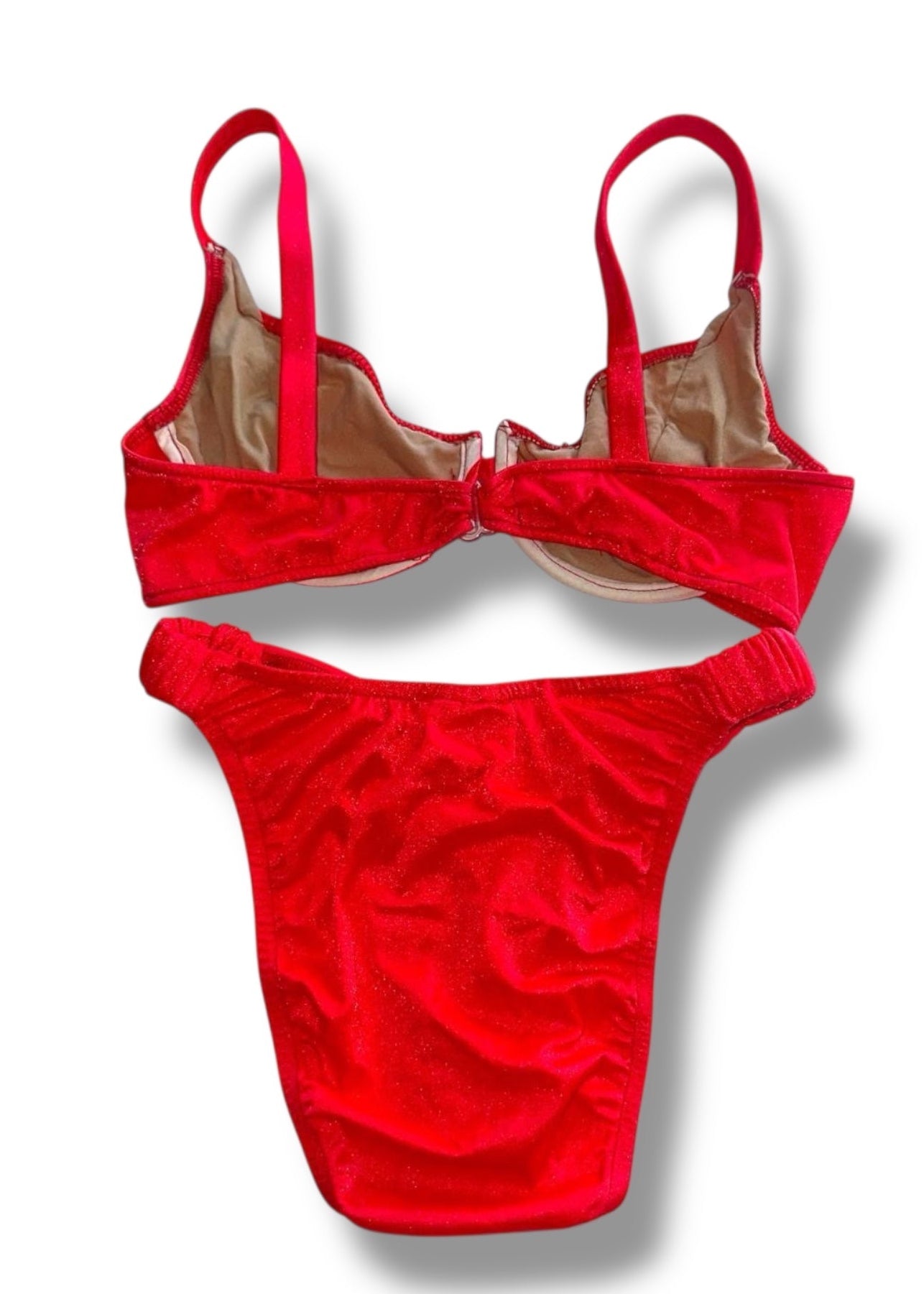Red bikini set on a white background