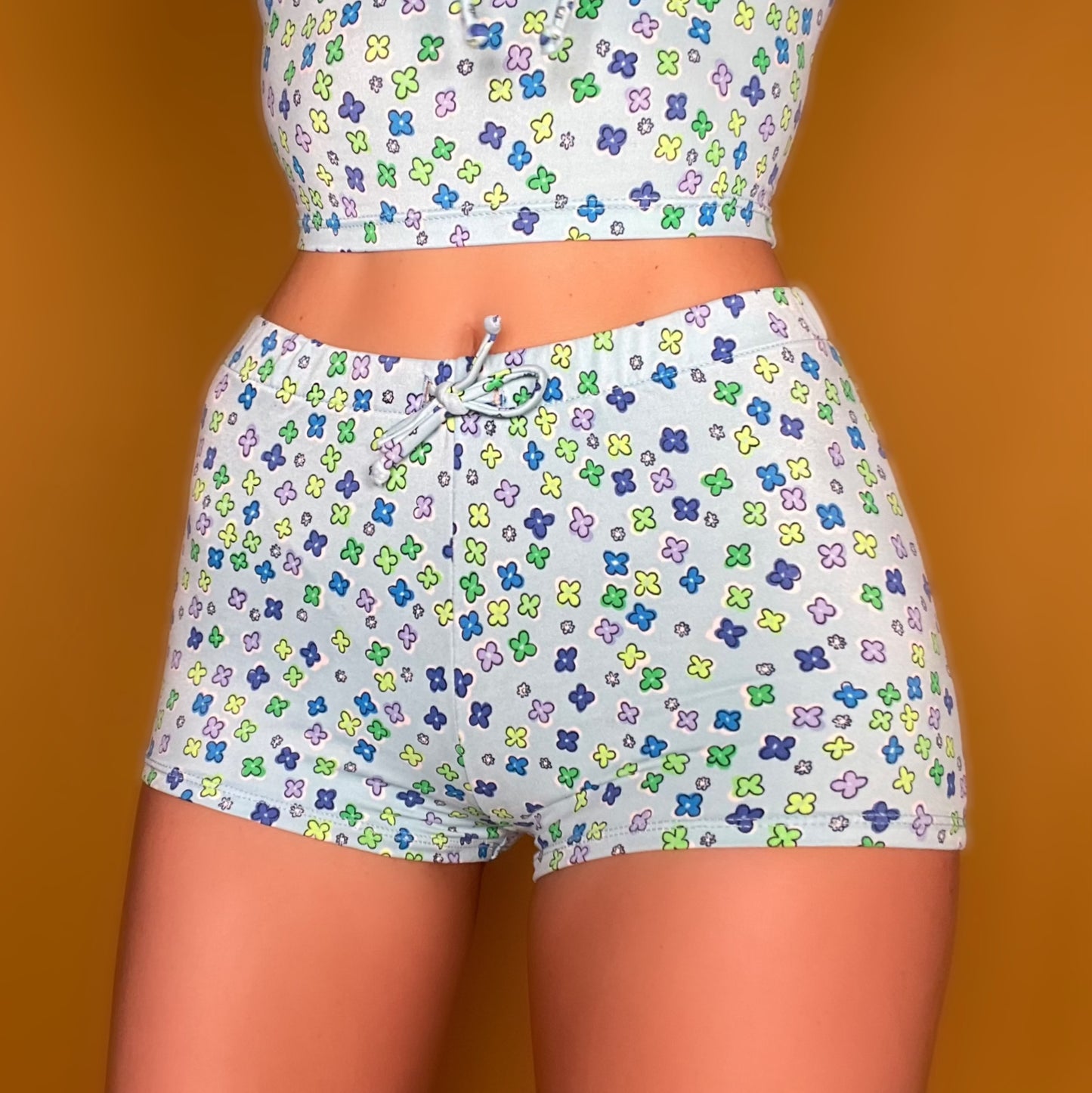 90's Swim Short Full Coverage Floral Bikini Bottom | Blue Ditsy