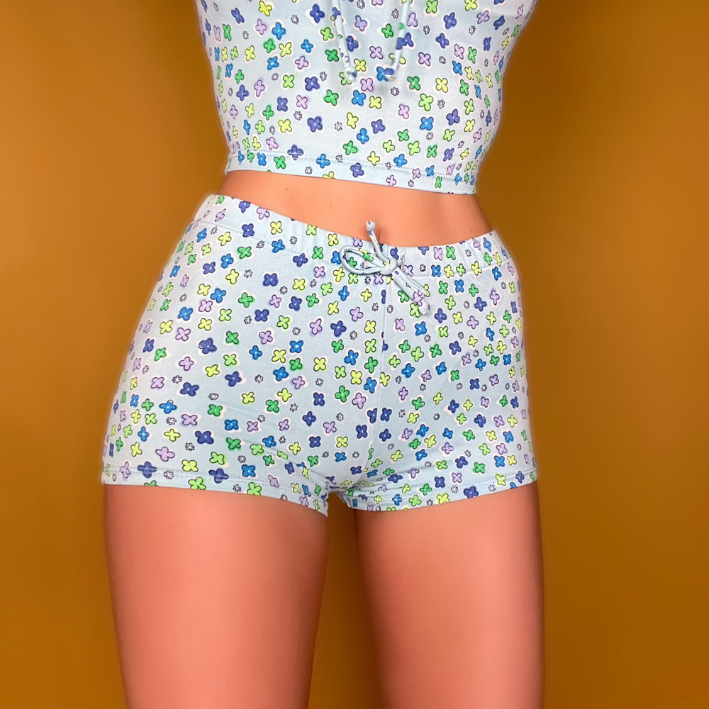 90's Swim Short Full Coverage Floral Bikini Bottom | Blue Ditsy