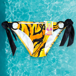 90's Low Rise O-Ring Tie Side Moderate Cheeky Coverage Swim Bikini Bottom | Tiger's Eye