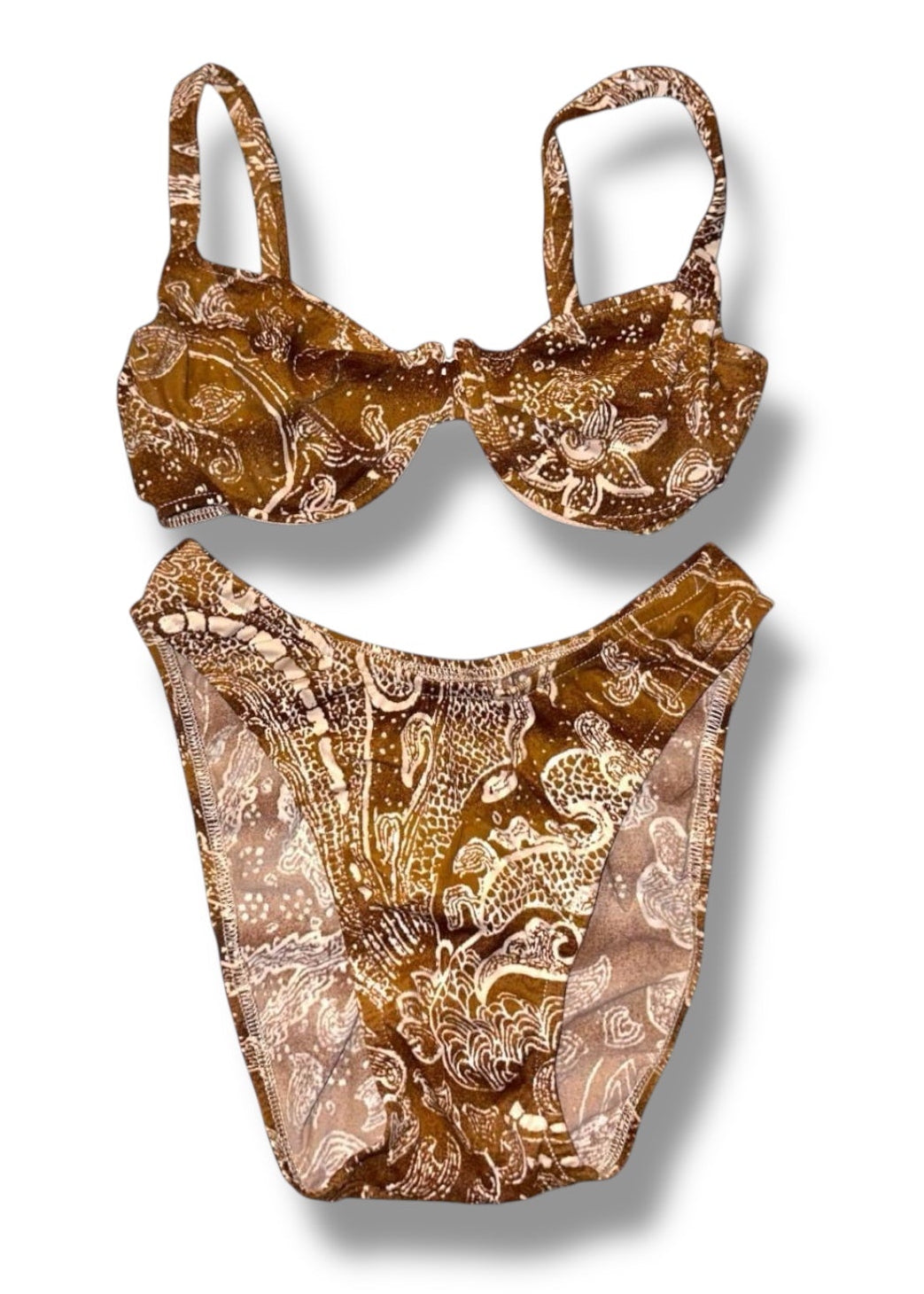 Patterned bikini set on a white background