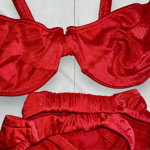 90's Scarlet Shimmer Underwire Coquette Swimsuit, High-Leg Matching Bikini Set | Rare Vintage