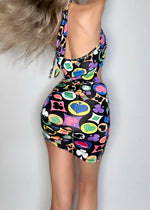 90s Vintage Ace of Spades Plunge Wrap Bodycon Mini Dress – Small