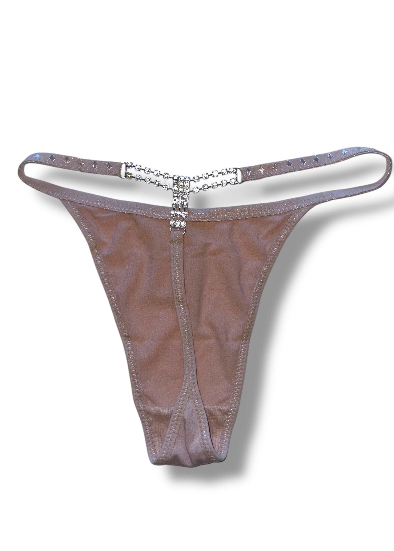 Brown thong with chain detail on a white background