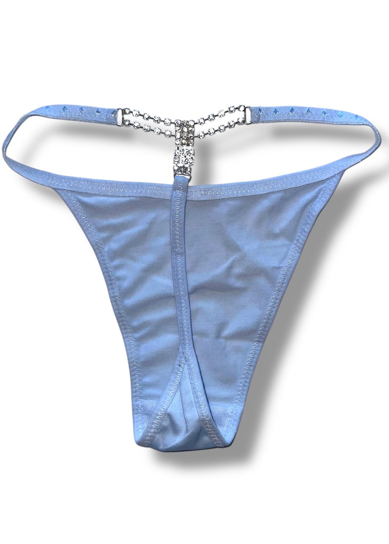 Blue thong with chain detail on a white background